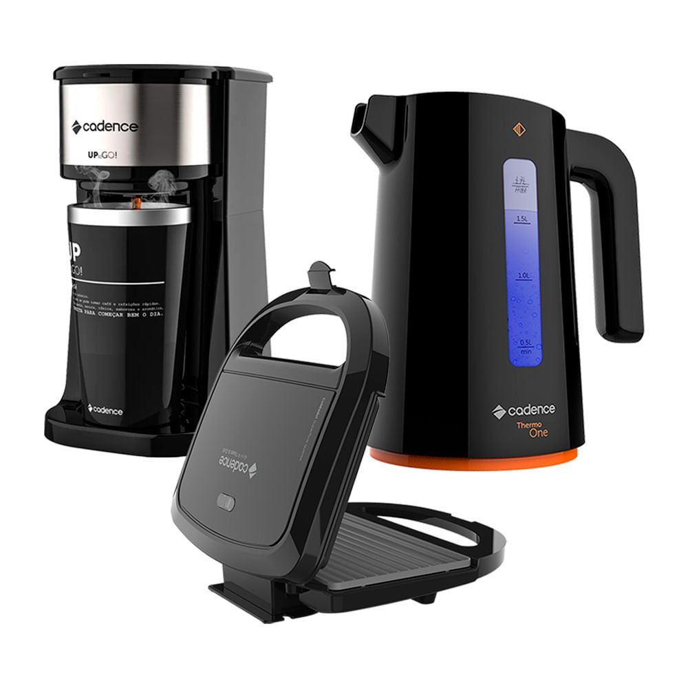 Kit Trio Black Cadence - Cafeteira To Go - Chaleira - Sanduicheira - 127v