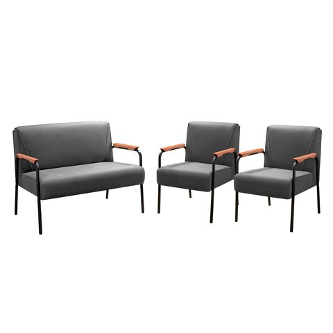 Kit Namoradeira + 2 Poltronas Jade Braços Metal Decoração Recepção Sala - Suede Cinza