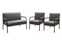 Ver imagem 1 de Kit Namoradeira + 2 Poltronas Jade Braços Metal Decoração Recepção Sala - Suede Cinza