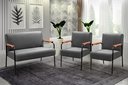 Ver imagem 2 de Kit Namoradeira + 2 Poltronas Jade Braços Metal Decoração Recepção Sala - Suede Cinza