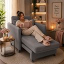 Ver imagem 7 de Poltrona Cama Retrátil Confortável Daiana Veludo com Espuma D-28 Chumbo