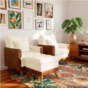 Ver imagem 1 de Kit 2 Poltronas Sofá Reclinável Londres com Puff Banqueta Almofadado Corino e Linho Bege - Arkell