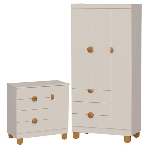 Cômoda Sapateira e Guarda Roupa 3 Portas Apolo Areia Fosco - Reller