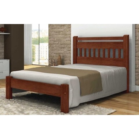 Cama Queen Size Mônaco de Madeira Maciça Angelim Pedra/tauari - Cor Castanho