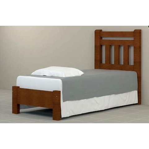 Cama de Solteiro Tokio de Madeira Maciça Angelim Pedra/tauari - Cor Castanho