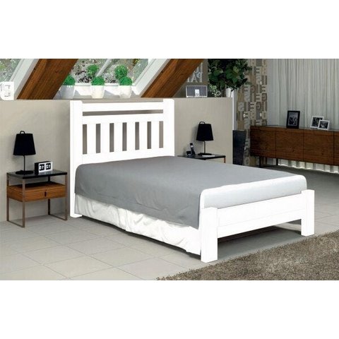 Cama de Casal Tokio de Madeira Maciça Angelim Pedra/Tauari - Cor Branco