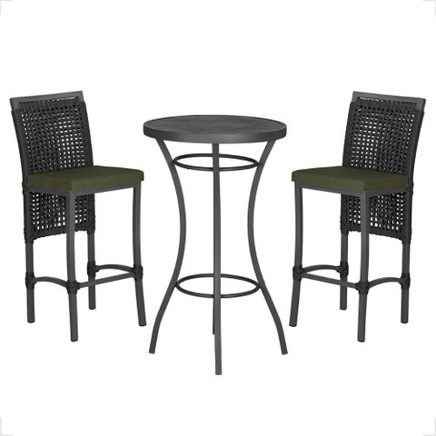 Mesa Bistro e 2 Banquetas Roma Preta Corda Náutica 13 Trama Original