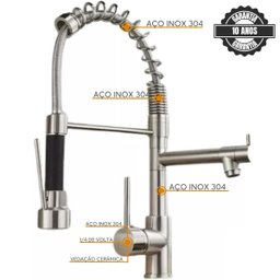 Torneira Gourmet Cozinha Monocomando Duo Escovada Flexível - 2