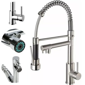 Torneira Gourmet Cozinha Monocomando Duo Escovada Flexível