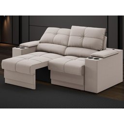 Sofá com Porta Copos e Carregador USB Retrátil e Reclinável Ringo 1,70m Velosuede Bege - NETSOFAS - 1