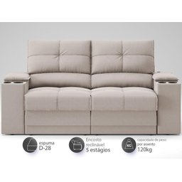 Sofá com Porta Copos e Carregador USB Retrátil e Reclinável Ringo 1,70m Velosuede Bege - NETSOFAS - 3
