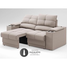 Sofá com Porta Copos e Carregador USB Retrátil e Reclinável Ringo 1,70m Velosuede Bege - NETSOFAS - 5