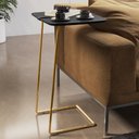 Ver imagem 2 de Mesa Apoio Lateral para Sofá Atenas Pé Dourado LarFlex:Laca Preto