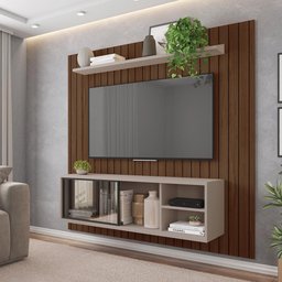 Painel Ripado Para TV Bordeaux Havana Cacão - 1 Painel Ripado Para TV Bordeaux Havana Cacão - 1