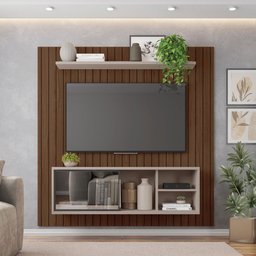 Painel Ripado Para TV Bordeaux Havana Cacão - 2 Painel Ripado Para TV Bordeaux Havana Cacão - 2