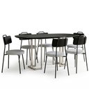 Ver imagem 2 de Mesa Retangular Alina 180cm Preto Champanhe com 6 Cadeiras Barcelona N01 Couríssimo Preto Linho