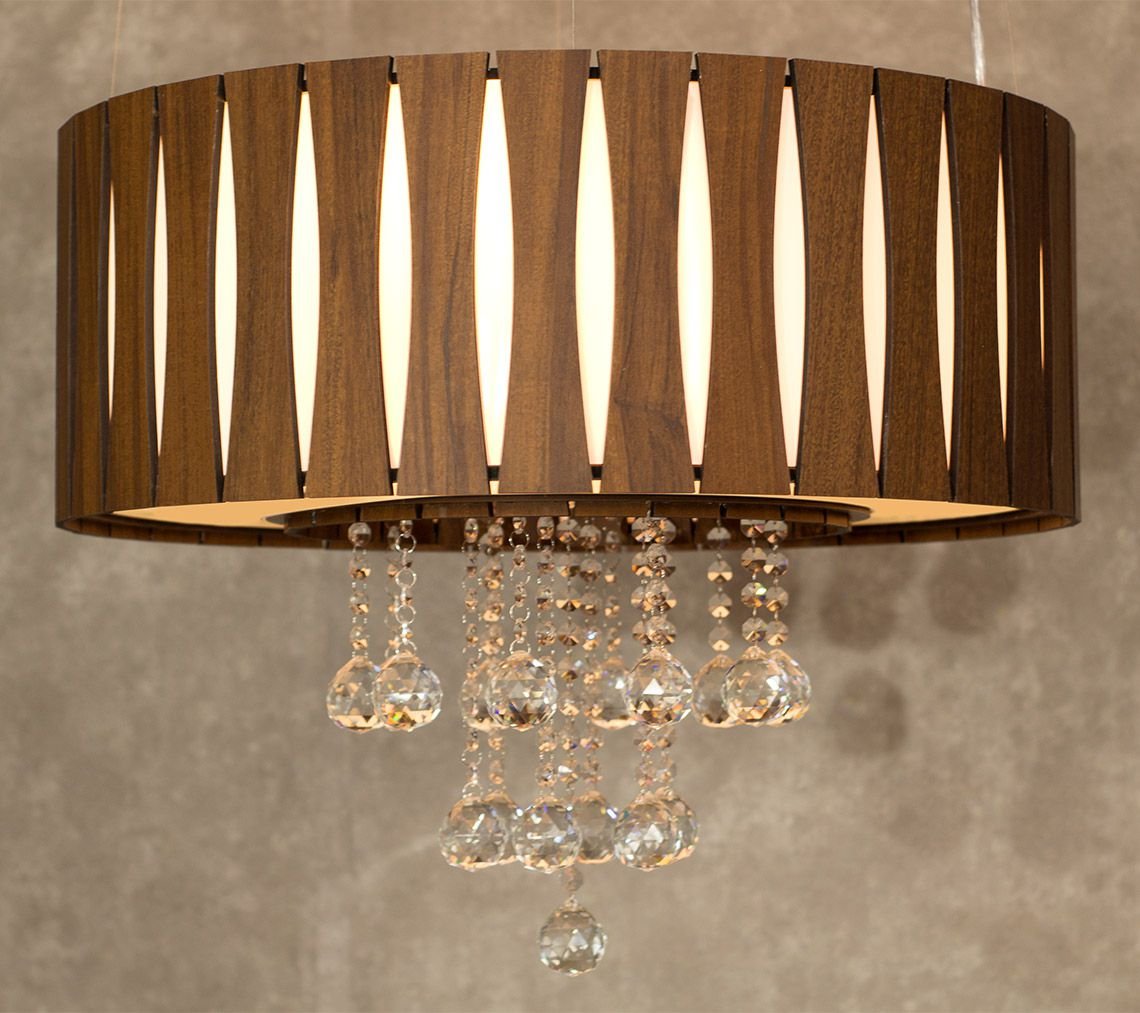 Lustre de Madeira redondo com cristais 70cm Imbuia mod. PURUS - 4