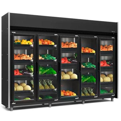 Expositor Vertical Hortifruti 5 Portas de Vidro Geas5plb Gelopar All Black 220v