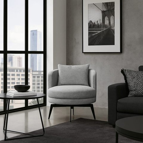 Poltrona Decorativa Giratória Cora em Linhão Misto Cinza