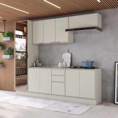 Cozinha Completa Fineze 10 Portas 2 Gavetas com Vidro e Tampo 100% MDF Areia Hp - Henn