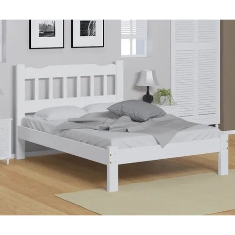 Cama Casal Em Madeira Maciça Reforçada Branco Nemargi