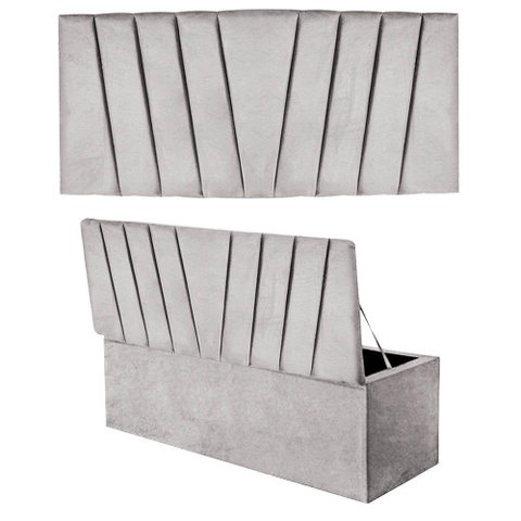 Kit Painel Cabeceira E Calçadeira Baú 140cm Casal Suede