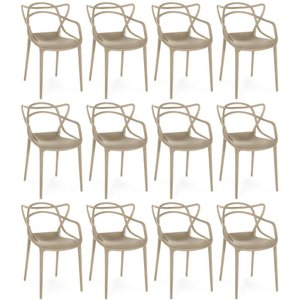 Kit 12 Cadeiras de Jantar Allegra Prática Empilhável - Nude