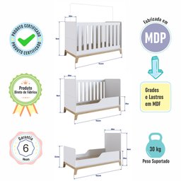 Berço com Regulagem de Altura 3 em 1 para Bebê e Criança Cor:branco - 8