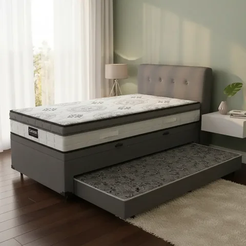 Cama Box Baú com Colchão Espuma D33 Pillow In Anjos Ortosleep + Auxiliar Unique Solteiro 88cm