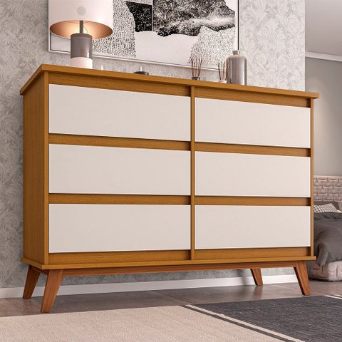 Cômoda para Quarto Londres com 6 Gavetas - Nature/off White