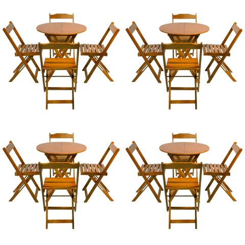 Kit 4 Jogos de Mesa Dobrável com 4 Cadeiras Tampo Redondo 70x70 Mel
