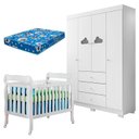 Ver imagem 1 de Berço Americano Lila e Guarda Roupa Ane Branco Brilho com Colchão Ortobom – Phoenix Baby