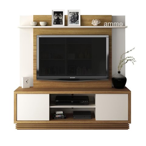 Rack c/ Painel TV até 55″ 180cm 2 Portas LED Amêndoa/Off White HO1001