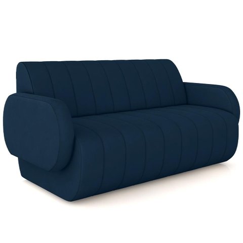 Sofá 3 Lugares Sala Living Orgânico 188cm Fávara K01 Veludo Azul Marinho - Lyam Decor