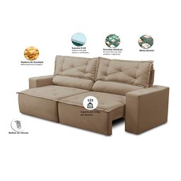 Sofá Retrátil e Reclinável 2 lugares com Molas 1,50m Livia Suede Cappuccino Adonai Estofados - 2