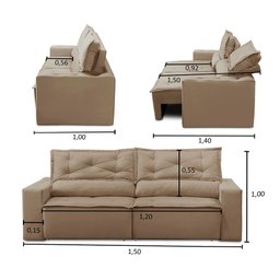 Sofá Retrátil e Reclinável 2 lugares com Molas 1,50m Livia Suede Cappuccino Adonai Estofados - 3