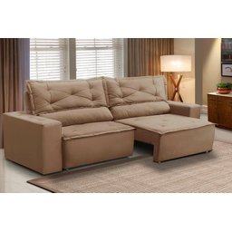 Sofá Retrátil e Reclinável 2 lugares com Molas 1,50m Livia Suede Cappuccino Adonai Estofados - 1