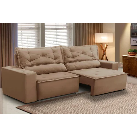 Sofá Retrátil e Reclinável 2 Lugares com Molas 1,50m Livia Suede Cappuccino Adonai Estofados