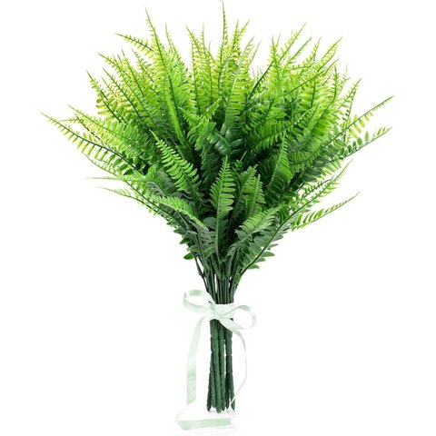 Kit 5 Galhos Folhagem Realista Samambaias 35cm Verde Realista