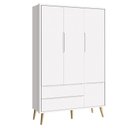 Ver imagem 3 de Cômoda Gaveteiro Infantil e Guarda Roupa 3 Portas Theo Branco Acetinado Pés Madeira Natural – Reller