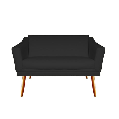 Namoradeira Decorativa Agatha Suede Preto 2 Lugares Pés Madeira Ms Decor