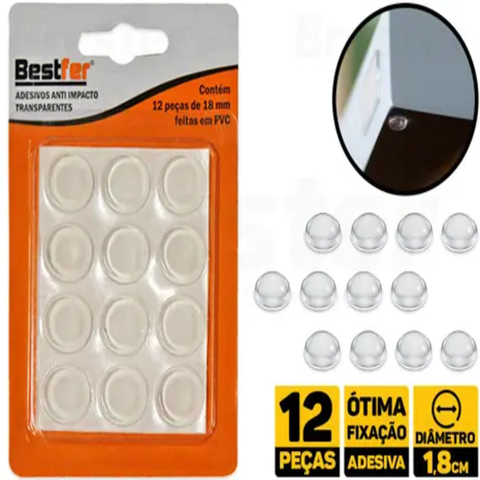 12 Peças Adesivo Anti Impacto 19,5mm Protetor de Móveis e Vidro