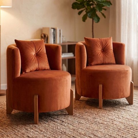 Kit 2 Poltronas Orgânica Curva Luna Veludo Terracota - Montanaris Decor
