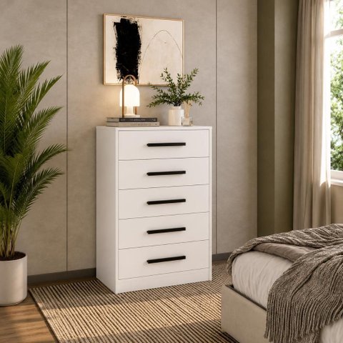Cômoda 5 Gavetas 1 Porta Escócia Branco - Mademovel