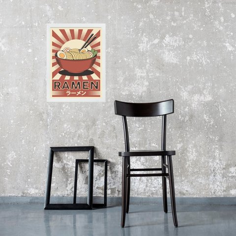 Quadro Comida Japonesa - Ramen 33x24cm - com Vidro:moldura Branca