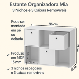 Estante Organizadora Maia com 3 Nichos e 3 Caixas Removíveis - Branco - 3