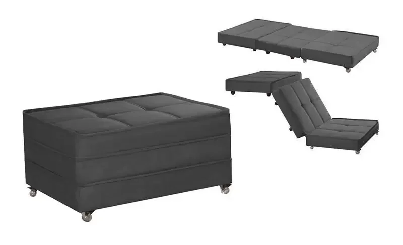 Puff Cama Dobrável Com Rodízios Cinza - 1