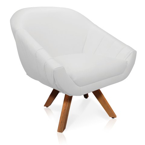 Poltrona Giratória Giovana Corino Base Madeira MM30 - D’Rossi - Branco