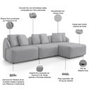 Ver imagem 4 de Sofá 3 Lugares com Chaise Direito Sala Living 248cm Arlo F04 Veludo Cinza - Lyam Decor