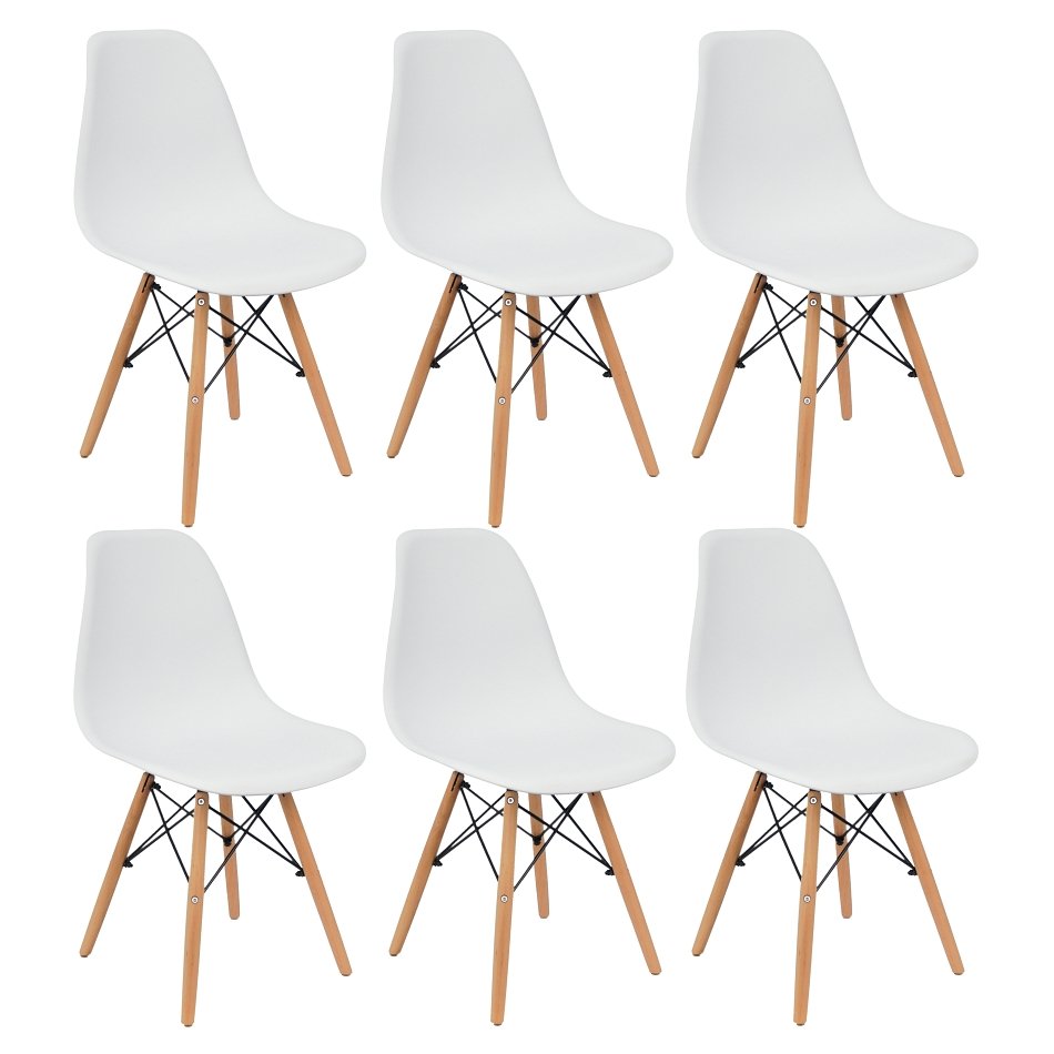 Kit 6 Cadeiras Charles Eames Eiffel Wood Design Branca Preta Cinza Outras